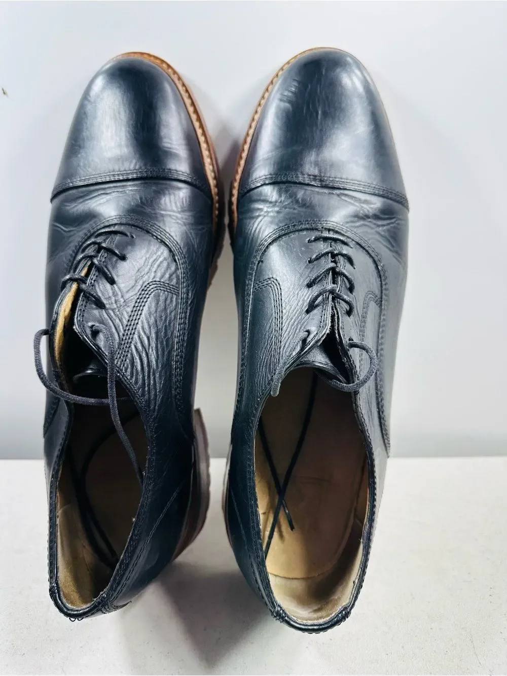 Frye James Bal Lug Oxford 87943 Mens Black Leather Lace Up Cap Toe Shoes 11D